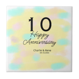 10 wedding anniversary yellow pastel name retro bo tile