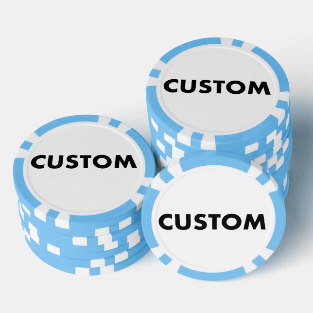 10 x Custom Personalized LIGHT BLUE Casino, Poker Chips (Stack)
