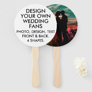 10 x Custom Personalized ROUND ECRU WEDDING FANS