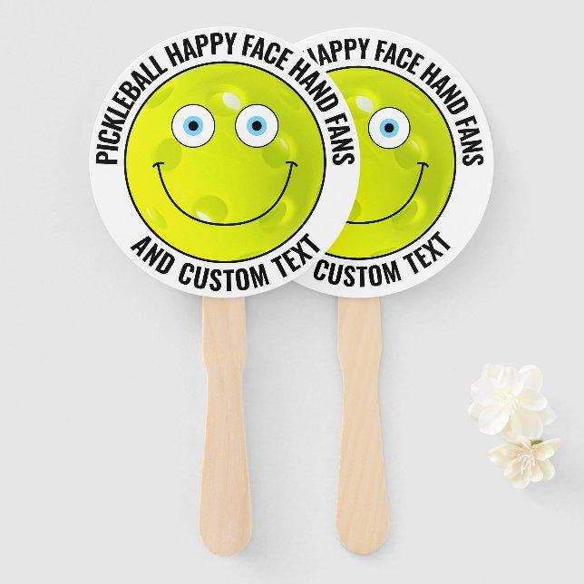 10 x Custom Pickleball Party BLUE EYES Happy Face Hand Fan (Front and Back)