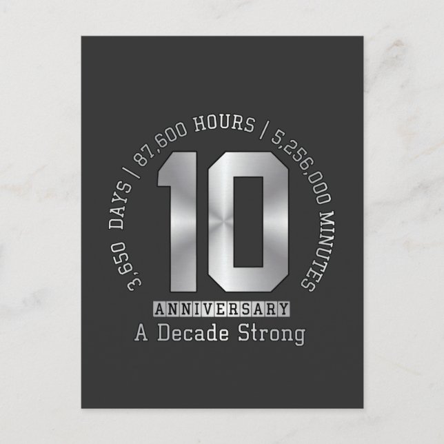10 Year Anniversary Milestone - A Decade Strong  Postcard (Front)