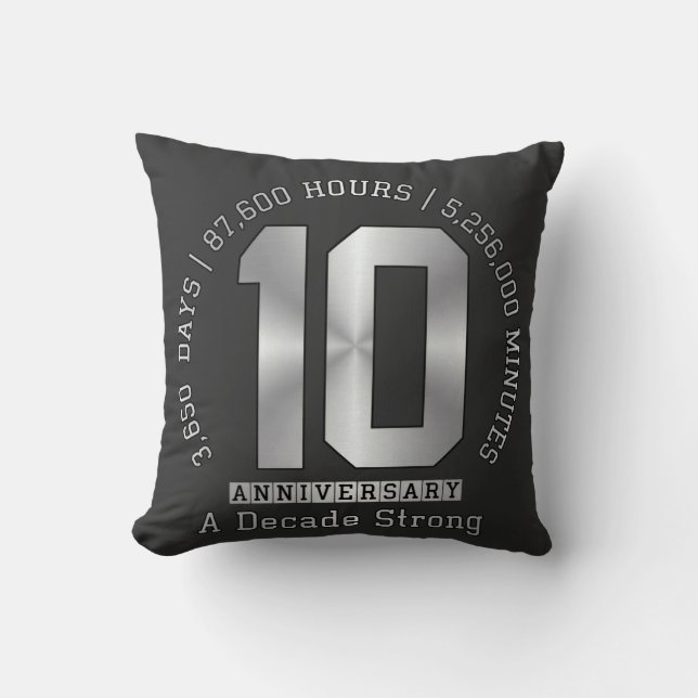 10 Year Anniversary Milestone - A Decade Strong  Throw Pillow (Front)
