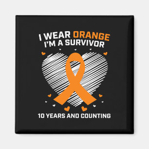 10 Year Cancer Free Leukemia Survivor Gifts Orange Magnet