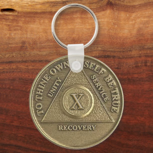 10 Year CUSTOM NAME Sober Medallion Keychain