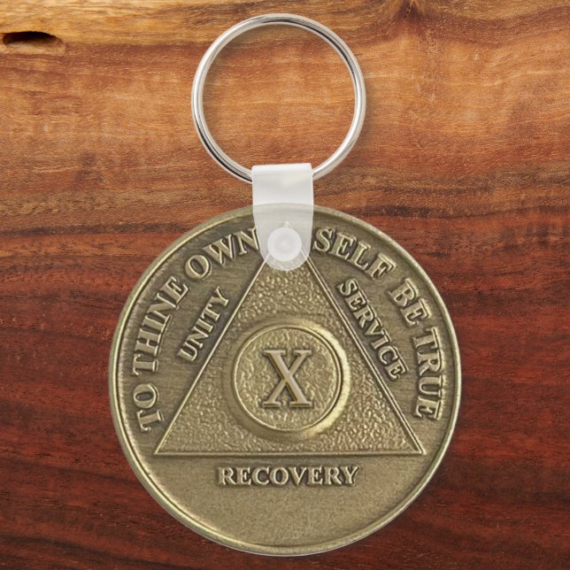 10 Year CUSTOM NAME Sober Medallion Keychain (Front)