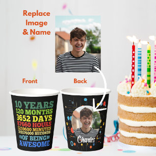 10 Year Old 10th Birthday 120 Months Personalized Paper Cups