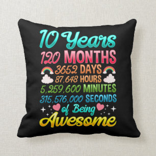 10 Year old 120 Months 10th Birthday Party Rainbow Throw Pillow