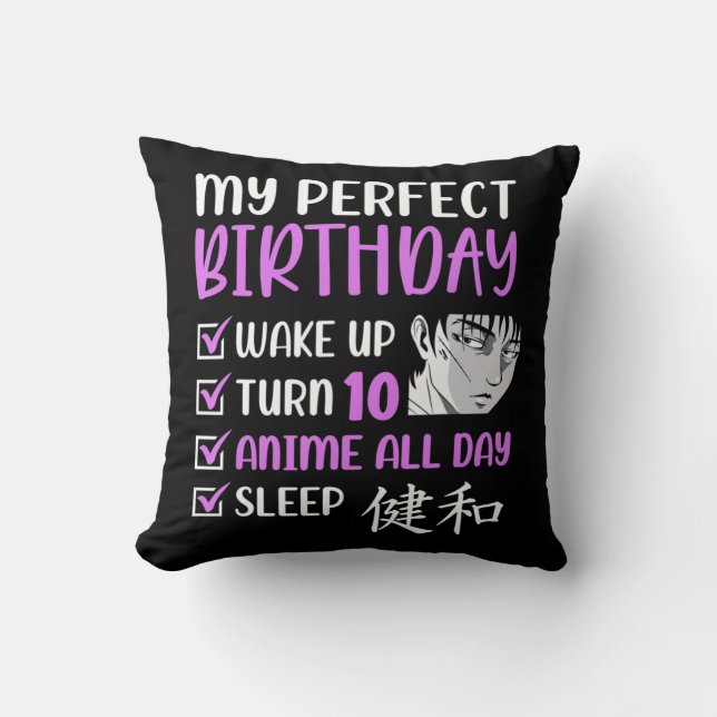 10 Year Old Anime Birthday Party 10th Boy Girl Ten Throw Pillow (Front)