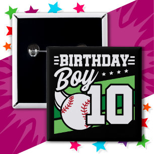 10 Year Old Baseball Party Theme 10th Birthday Boy 2 Inch Square Button