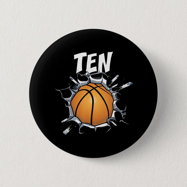 10 Year Old Basketball Birthday Party 10th Boy 2 Inch Round Button (Front)