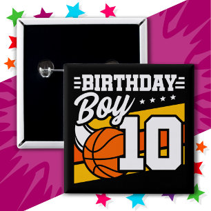 10 Year Old Basketball Party 10th Birthday Boy 2 Inch Square Button