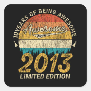 10 Year Old Bday 2013 Awesome Since 10th Birthday Square Sticker