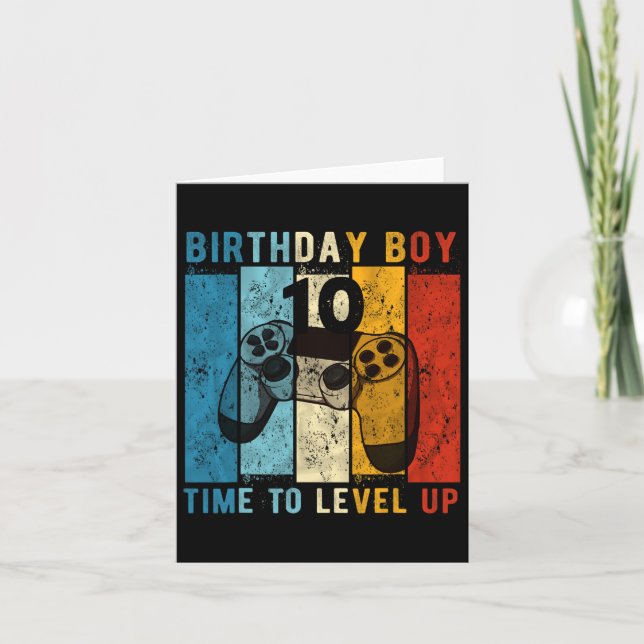 10 Year Old Birthday Boy 10 Time To Level Up 10th  Card (Front)