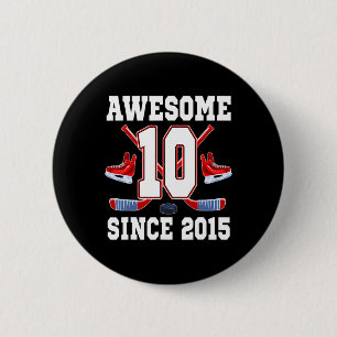 10 Year Old Birthday Ice Hockey Theme Awesome Sinc 2 Inch Round Button