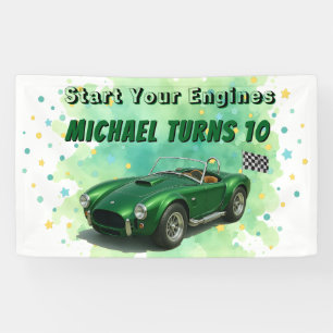 10 Year Old Birthday Party Green Racing Car Banner