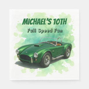 10 Year Old Birthday Party Green Racing Car Napkin