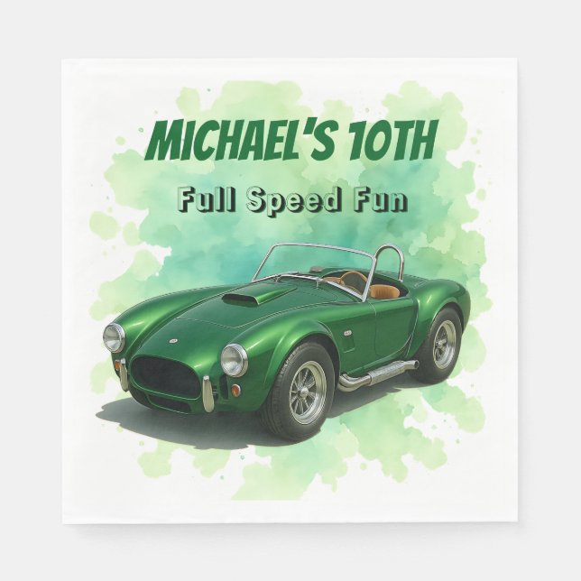 10 Year Old Birthday Party Green Racing Car Napkin (Front)