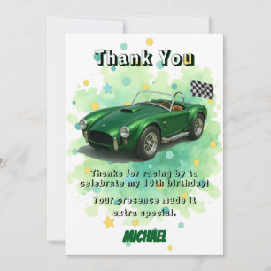 10 Year Old Birthday Party Green Racing Car Thank You Card