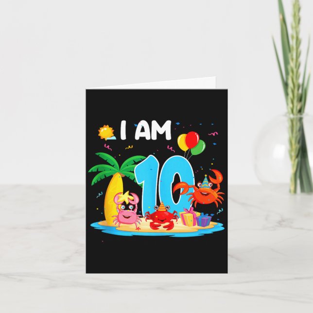 10 year old crab lover 10th crab theme beach card (Front)