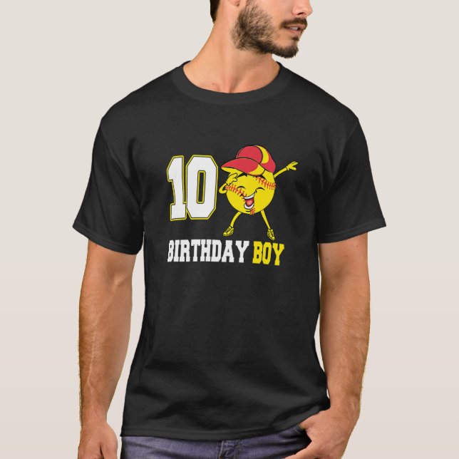 10 Year Old Dabbing Softball 10th Birthday Boy Tee (Front)