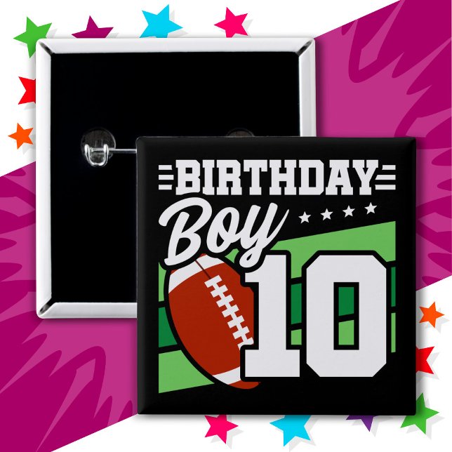 10 Year Old Football Party Theme 10th Birthday Boy 2 Inch Square Button (Creator Uploaded)