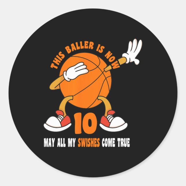 10 Year Old Happy 10th Birthday Basketball 10th Bi Classic Round Sticker (Front)