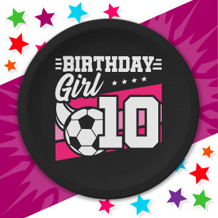 10 Year Old Soccer Football 10th Birthday Girl Paper Plate