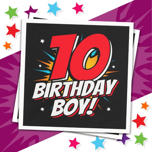 10 Year Old Superhero Birthday Boy 10th Birthday Napkin (Creator Uploaded)