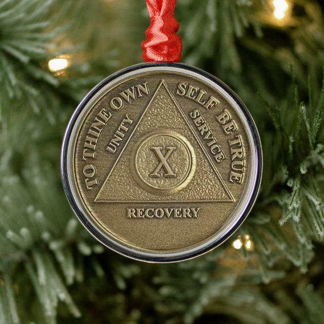 10 Year Sober Anniversary Medallion Metal Ornament (Tree)