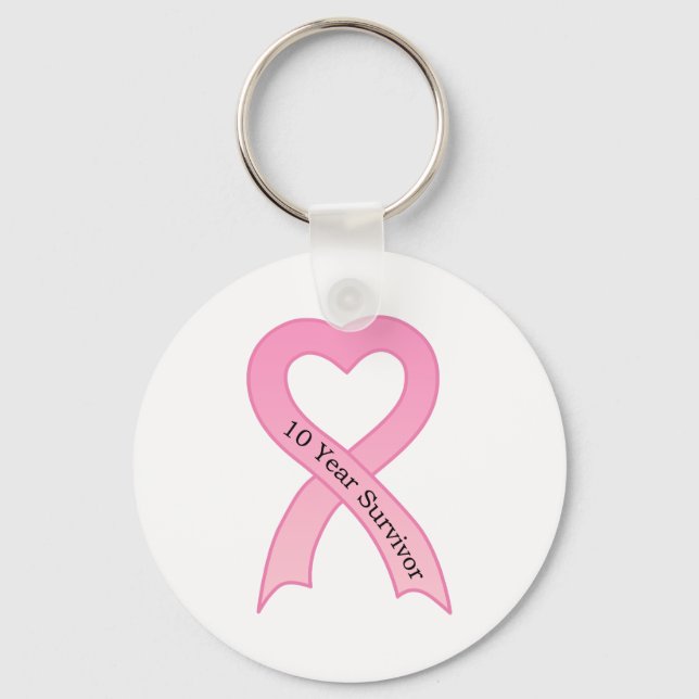 10 Year Survivor Pink Ribbon Keychain (Front)