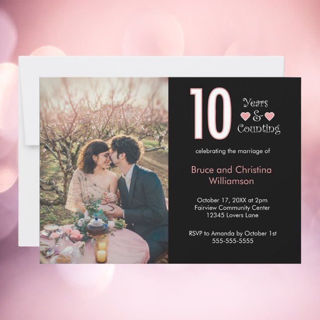 10 years and counting anniversary Personalize Invitation (A 10th anniversary party invitation with a customizable picture and text)