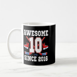 10 Years Awesome Since 2016 Hockey Theme Birthday Coffee Mug