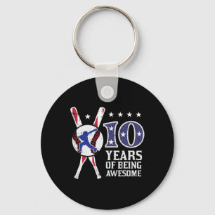 10 Years Being Awesome Bysebyll Flag 10th Birthday Keychain