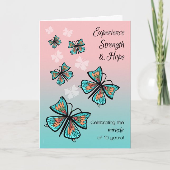10 Years Decade Clean and Sober Pretty Butterflies Card (Front)