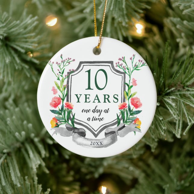 10 Years In Recovery Personalized Clean & Sober Ceramic Ornament (Tree)