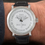 10 Years Loyal Service Award Watch<br><div class="desc">A watch to commemorate 10 Years Service. Personalise to include name,  company or organisation,  and dates. Unique memento of a special achievement. Long Service wristwatch. White watch face.</div>