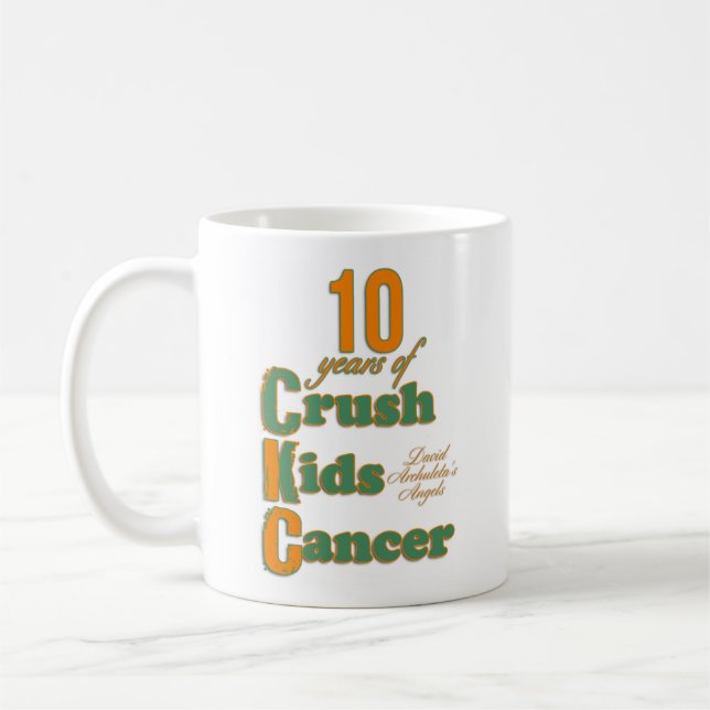10 Years of Crush Kids Cancer Mug (Left)