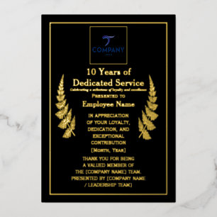 10 Years of Dedicated Service Award Custom Foil  Holiday Card