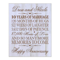 10 Years of Marriage Distressed White Wall Plaque