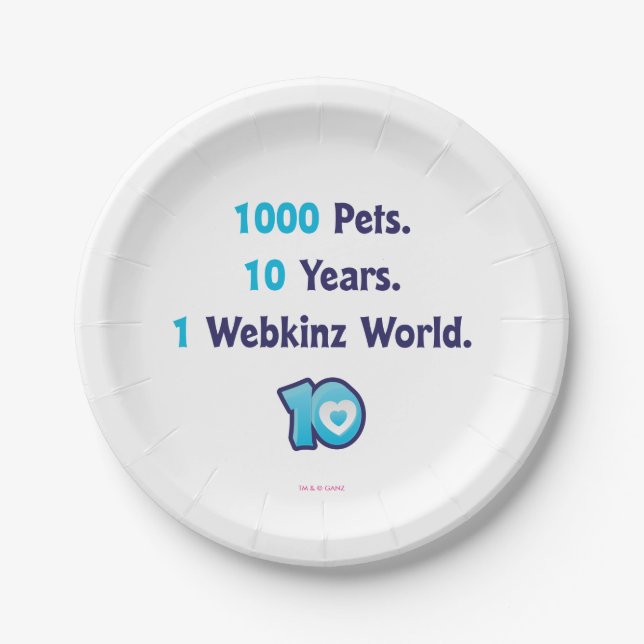 10 Years of Webkinz Stats Paper Plate (Front)