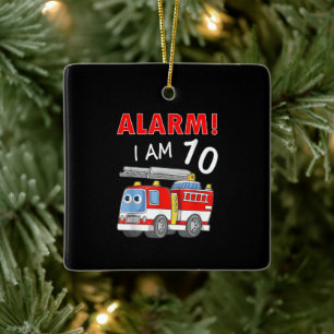 10 Years Old 10th Birthday Boy Girl Firefighter Ceramic Ornament
