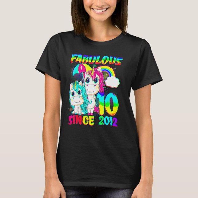 10 Years Old 10th Birthday Unicorn Girl Fabulous S T-Shirt (Front)