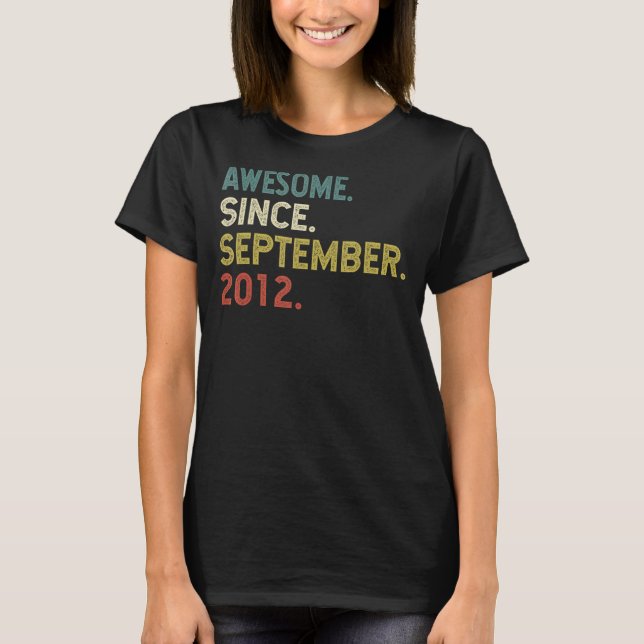 10 Years Old  Awesome Since September 2012 10th 24 T-Shirt (Front)
