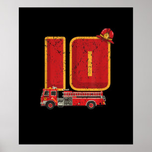 10 Years Old Birthday Boy Gifts Firefighter Poster