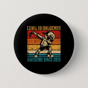 10 Years Old Birthday Gamer Dabbing Boy 10th Level 2 Inch Round Button