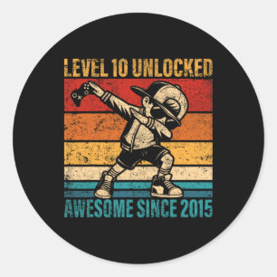 10 Years Old Birthday Gamer Dabbing Boy 10th Level Classic Round Sticker
