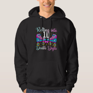 10 Years Old Birthday Girl Rolling Into 10th Doubl Hoodie