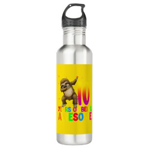 10 Years Old Birthday Sloth Dabbing 10th Birthday  710 Ml Water Bottle
