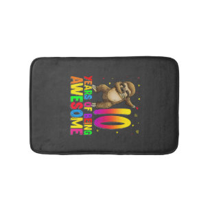 10 Years Old Birthday Sloth Dabbing 10th Birthday  Bath Mat