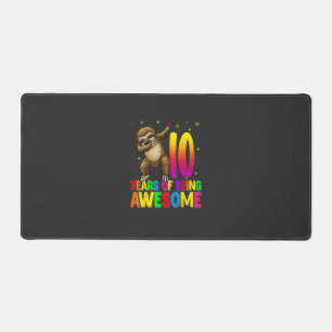 10 Years Old Birthday Sloth Dabbing 10th Birthday  Desk Mat